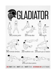 a poster with instructions on how to do gladiator workouts for the entire body