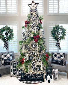 a decorated christmas tree in a living room