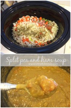 two pictures showing different types of food in the crock pot