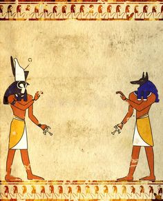 an ancient painting depicting two egyptian men