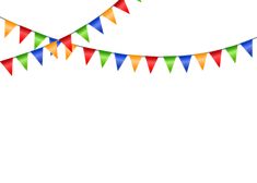 multicolored bunting flags on white background