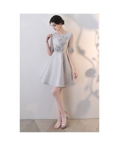 Buy gorgeous silver short party dress with embroidered sheer sleeves at cheap price online. Free stable shipping and pro custom service since 2009. Silver Mini Dress For Wedding Or Prom Season, Sheer Knee-length Mini Dress For Cocktail, Silver Mini Dress For Summer Wedding, Silver Evening Dress For Spring Prom, Silver Prom Evening Dress For Spring, Spring Silver Evening Dress For Prom, Knee-length Mini Dress With Sheer Sleeves For Party, Knee-length Sheer Mini Dress For Cocktail, Spring Wedding Silver Mini Dress