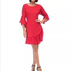 New With Tags!! B Collection By Bobeau Red Wrap Dress. All Measurements Are Taken From The Hanger. Bundle Two Or More Of Your Likes To Get 15% Off . Follow Along On Instagram @Avintagejoylife For Updates!! Bundle And Let Me Know If You Are A Return Shopper! Return Shoppers Will Get An Additional Discount! If You Have Any Questions, Let M Size: Medium Sleeve: 15 Inches Top To Bottom: 37 Inches Pit To Pit: 18 Inches F Red Ruffle Hem Dress For Holidays, Red Holiday Dress With Ruffle Hem, Red Knee-length Dress With Ruffle Hem, Red Ruffle Hem Dress For Brunch, Red Cocktail Dress With Ruffle Hem, Womens T Shirt Dress, Red Wrap Dress, Shift Dress Casual, Green Shirt Dress