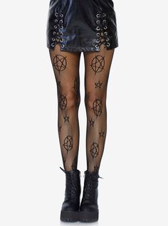 Occult Accessories, Witchy Chic, Net Tights, Net Stockings, Occult Symbols, Fantasy Wardrobe, Black Fishnets, Patterned Tights, Stocking Tights