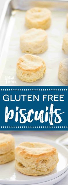 gluten free biscuits on a baking sheet with the words gluten free biscuits