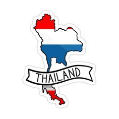 the map of thailand with a ribbon that says thailand in red, white and blue