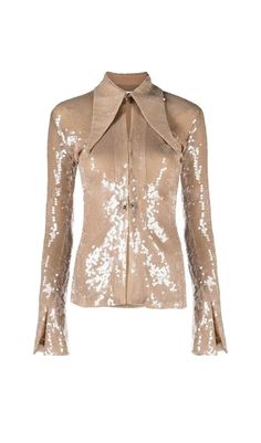 SEQUIN-EMBELLISHED SUIT IN METALLIC GOLD 16 Arlington, Haut Transparent, Gauze Shirt, Embellished Shirt, Sequin Shirt, Long Sleeve Sequin, Slim Fit Shirt, Sequin Top, Side Split