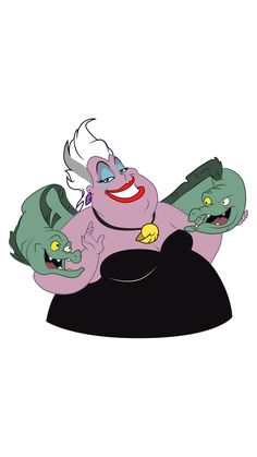 an animated character with two green heads and one red head, sitting on top of a black