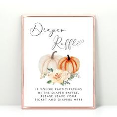 a sign with flowers and pumpkins on it