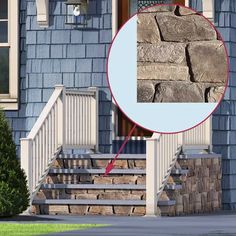 a house with stone steps and a round mirror in front of the door that says, don't enter