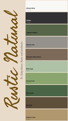 the color scheme for an interior painting project with brown, green and white colors on it