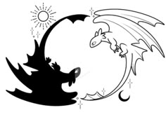 a black and white drawing of a dragon flying through the air