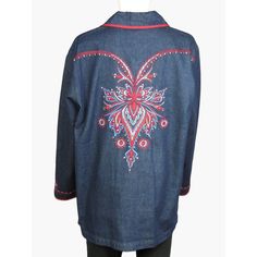 This Bob Mackie Vintage Qvc Womens Embroidered Denim Jacket Is A Stunning Retro Piece In Size M, Which Runs A Bit Larger. It's Brand New, With Tags, Highlighting A Large Embroidered Design On The Back. Its Long Sleeves And Front Button Closure Match The Design's Color. Brand: Bob Mackie Color: Blue Size: M (Runs Big) Condition: New With Tags Features: Front Button Closure, Long Sleeve Design: Large Embroidered Design On The Back Material: 100% Cotton Features: New With Tags, Please Check Sizing Denim Blue Long Sleeve Outerwear With Floral Embroidery, Long Sleeve Denim Blue Outerwear With Floral Embroidery, Denim Blue Floral Embroidery Long Sleeve Outerwear, Embroidered Denim Blue Top For Fall, Long Sleeve Denim Top With Floral Embroidery, Dark Wash Long Sleeve Embroidered Outerwear, Embroidered Dark Wash Outerwear With Long Sleeves, Dark Wash Embroidered Long Sleeve Outerwear, Denim Outerwear With Multicolor Embroidery Long Sleeve