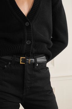 SAINT LAURENT Cassandre leather belt | NET-A-PORTER Ysl Outfit, Ysl Belt, Luxury Belts, Designer Belts, Casual Belt, Black Leather Belt, Leather Outfit, Black Outfit, Net A Porter