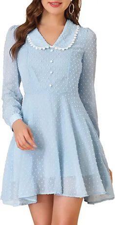 Peter Pan Neckline Dress, Peterpan Collar Kurti, Collar Neck Frocks For Women, Collar Frock, Dress With Peter Pan Collar, Peter Pan Collar Pattern, Collard Dress, Frock Designs For Girl, Tale Dress