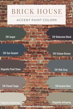 the brick house paint colors are shown in different shades and sizes, along with their names