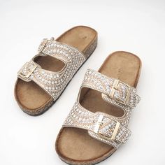 New No Box See More Sandals In My Closet Bedazzled Silver Sandals For The Beach, Silver Bedazzled Sandals For The Beach, Silver Bedazzled Sandals For Beach, Wild Diva Shoes, Slides Slippers, My Closet, Slide Sandals, Women's Shoes Sandals, Tiara