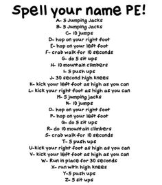 a poem that says spell your name pe with the words in black and white on it