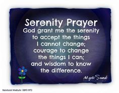 serenity prayer with flower and blue background