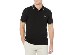 Fred Perry Twin Tipped Fred Perry Shirt - Men's T Shirt : Black/Ecru/Kiwi : Stay casual and ready for anything in the Fred Perry Twin Tipped Fred Perry Shirt featuring a classic short sleeve collared shirt with two button placket and embroidered tab in left chest and trim on collar and sleeves. Available in ten color options. 100% cotton. Machine wash, line dry. Imported. Measurements: Length: 29 in Product measurements were taken using size 2XL. Please note that measurements may vary by size. Classic Short Sleeve Shirt With Contrast Collar, Cotton Shirt With Contrast Collar, Short Sleeve, Cotton Shirt With Contrast Collar And Short Sleeves, Summer Polo Shirt With Contrast Collar And Short Sleeves, Short Sleeve Collared Shirt, Fred Perry Shirt, Twin Tips, Collared Shirt, Button Placket