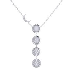 "Carry the moon along with you at every phase with our simply stunning Moon Transformation Necklace. Crafted in 14K White Gold, this necklace features 100% natural, genuine diamonds. 0.25 carats of diamonds are used in an individual plate prong setting. This necklace is 18\" long and uses a cable chain with lobster clasp. The moon motifs range from 7.5 mm to 8 mm in length. This necklace is beautifully presented with the inspirational poem 'Dreamer' written by the LMJ founder & CEO." Silver Cleaning, Silver Diamond Necklace, Store Jewelry, Silver Prices, Watch Necklace, Silver Diamonds, Cable Chain, Gold Vermeil, Prong Setting