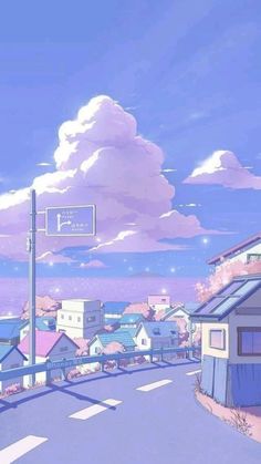 an anime scene with the sky in the background