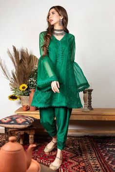 Emerald green oversize kurta with lace, bead embroidery and bell sleeves. Paired with lace detailed salwar.
Component: 2
Embroidered
Neckline: V neck
Sleeve Length: Full
Fabric: Organza, Chanderi
Color: Green
Bell sleeves
Lace work
Note: Inner worn by the model is not for sale - Aza Fashions Lace Kurta, Organza Embroidery, Kurta Set For Women, Embroidered Neckline, Fashion App, Kurta Set, Neck Lace, Bead Embroidery, Set For Women