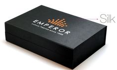 an empty black box with the emperor logo on it's front and side