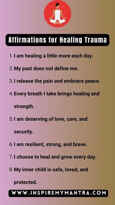 Affirmations for Healing Trauma Rewiring Subconscious Belief I Am Healing Affirmations, Affirmation For Emotional Healing, Healed Affirmations, Moving On Affirmations, Abandonment Affirmations, Healing Mantras Affirmations, Release Affirmations, Releasing Affirmations, Tuesday Affirmations