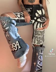 Demon Slayer Water Breathing, Demon Slayer Water, Pants Painting, Drag Outfits, Denim Painting, Clothes Capsule, Water Breathing, Custom Jeans Diy, Pants Diy