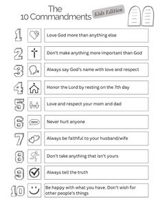 the ten commandments for god's creation worksheet with text and symbols