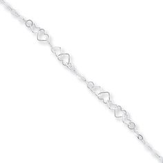 This sterling silver anklet features heart-shaped links and a polished finish. The 10-inch anklet fastens with a spring ring clasp. Silver Anklet, Ankle Jewelry, Jewelry Education, Jewelry Advice, Jared The Galleria Of Jewelry, Sterling Silver Anklet, Kay Jewelers, White Bracelets, Silver Anklets