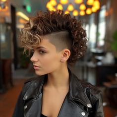 29 Best Mohawk hairstyles for women To Try In 2024 Lady Mohawk Shaved Sides, Long Mohawk Women, Short Mowhak Hairstyle Woman, Growing Out A Mohawk For Women, Shaved Sides Short Hair Women, Women’s Mohawk, Asymmetrical Curly Haircut, Curly Mohawk Mullet, Fake Mohawk Hairstyles For Women