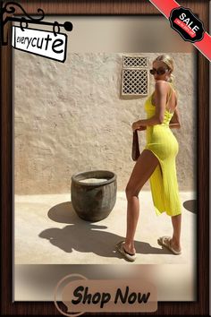 Sexy Bodycon Knit Dressesfor Women Summer Vacation Casual Outfits Yellow Party Club Backless High Split Long Dress 21643 Vacation Casual Outfits, Yellow Party, Split Long Dress, Buy Dresses Online, Buy Dresses, Buy Dress, Summer Vacation, Dresses Online, Long Dress