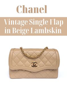 #Chanel #Vintage #Single #Flap #In #Beige #Lambskin