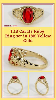 the ring set in 18k yellow gold is available for $ 1, 3 or 4 carats ruby