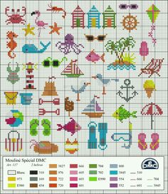 a cross stitch pattern with different types of items