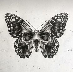 a black and white drawing of a butterfly