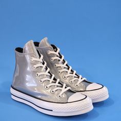 Converse Chuck 70 Hi Industrial Glam Shiny Silver Gray Women's Sneakers 568796c Nwt Sizes: Women's 5.5 Women's 6 Mpn: 568796c More Cushioning, Tougher Canvas, Same Versatility. The Chuck 70 High Top Is Built Off Of The Original 1970s Design, With Premium Materials And An Extraordinary Attention To Detail, With Added An Extra Cushy Insole For Arch Support And Stability. Canvas Upper Is Lightweight And Durable. The Timeless Silhouette You Know And Love. Rubber Outsole For Added Traction. Ortholite Converse Chunky, Fringe Sneakers, Chuck 70 High Top, White Converse Shoes, Industrial Glam, Converse Tennis Shoes, Black Chucks, High Top Chucks, 1970s Design