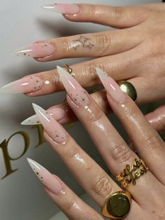 Multicolor  Collar    Color Nails Embellished   Nail,Hand & Foot Care Pretty Almond Nails Short, Almond Nails Long Classy, Stiletto Nails Classy, Cute Stiletto Nails, Purple And Pink Nails, Classy Acrylic, Unghie Sfumate, Fake Nails Long, Girly Acrylic