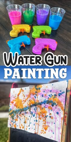 Water Gun Painting (Fun Creative Art For Kids) Outdoor Activity For Kids, Art Project For Kids, Fun Outdoor Activities, Summer Fun For Kids, Toddler Arts And Crafts, Fun Summer Activities, Daycare Activities, Project For Kids, Outdoor Activities For Kids