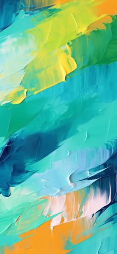 an abstract painting with blue, yellow and green colors