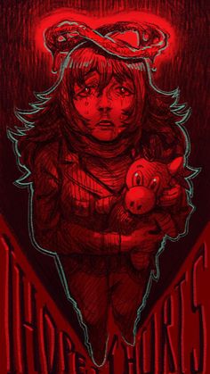 a drawing of a girl holding a pig in her arms with the words hope for pigs on it