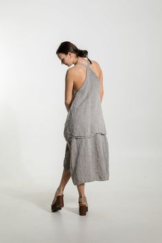 Linen dress, pinafore dress -slip dress -sleeveless -no pockets -mid-calf length -loose fitting -unlined -no closure -length 48'' / 122 cm , mid-calf length ( from the back to the bottom of the dress ) Model is 175 cm 5'9'' tall, 60kg / 132 lb and wear size L , color brown melange DESCRIPTION: - Made from Oeko-Tex certified 100% stone washed French linen . - Washed and soft linen dress, so it will not shrink anymore. - Not ironed ( and no need to iron to have relaxed look ) Please choose the rig Linen Dresses With Pockets And Spaghetti Straps, Linen Dresses With Spaghetti Straps And Pockets, Sleeveless Linen Suspender Dress For Spring, Spring Sleeveless Linen Suspender Dress, Lagenlook Dress For Summer Daywear, Lagenlook Summer Dress For Daywear, Summer Lagenlook Dress For Daywear, Sleeveless Lagenlook Midi Dress For Spring, Spring Sleeveless Lagenlook Midi Dress