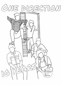 an adult coloring page with the words one direction and three people standing in front of a ladder