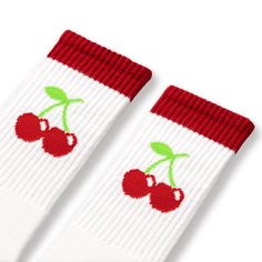 Indulge in the sweet charm of our Cherry Socks, lovingly made in the United States. These delightful socks are designed to bring a pop of fruity joy to your everyday ensemble. Crafted with meticulous care and high-quality materials, these socks feature adorable cherry designs that will instantly brighten your day. Slip them on, and you'll experience a cozy and comfortable fit that keeps your feet feeling happy all day long. Whether you're lounging around or stepping out on the town, our Cherry S Cherry Socks, Stylish Socks, Cotton Socks, Feeling Happy, Men Shoes Size, Brighten Your Day, The Sweet, The United States, Comfort Fit