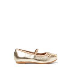 This metallic leather ballet flat will add girlie flair to a dress or denim thanks to satin grosgrain-ribbon trim and a lovely pre-tied bow. Metallic Ballet Flats, Flat Dress Shoes, Leather Ballet Flats, Ballet Flat, Toddler Sizes, Metallic Leather, Girls Shoes, Ballet Flats, Classic Style