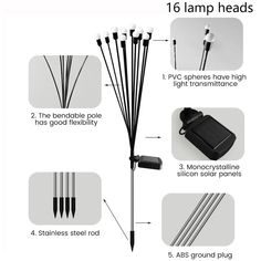 the instructions for how to make an umbrella with sticks and lamps on it, including one lamp