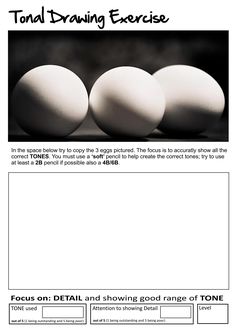 an image of three eggs with the words total drawing exercise on it's side