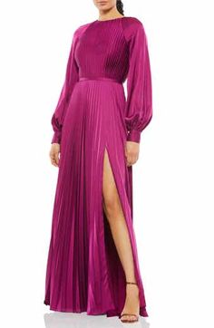 Mac Duggal Embellished Mermaid Gown | Nordstrom High Neck Gown, Long Flowing Skirts, Pleated Gown, A Line Evening Dress, Moda Chic, Pleated Bodice, Satin Gown, Chiffon Gown, Mac Duggal